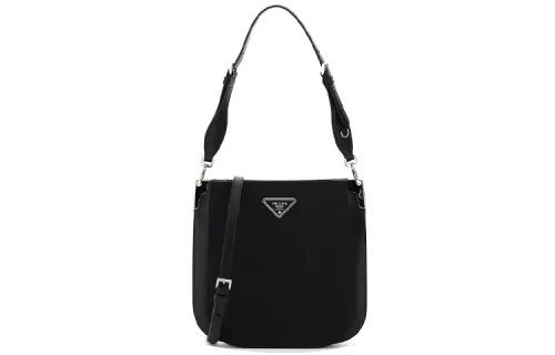 PRADA Leather Hobo Bag Shoulder Bag Unisex Black