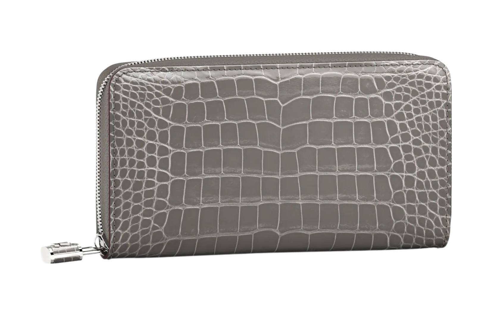 LOUIS VUITTON Zippy Wallet Padlock series alligator leather goatskin lining long zipper padlock wallet wallet women's gray