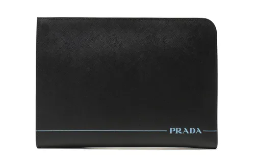 PRADA Brand Logo Calfskin Clutch Men's Black