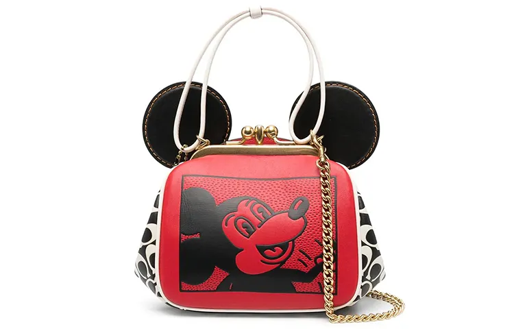 COACH X Disney X Keith Haring Collaboration Kisslock Cow Leather Handbag Handbags Women's Red