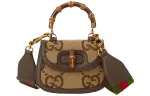 GUCCI Bamboo 1947 Canvas With Leather Trim Bamboo Bag Handbag, Shoulder Bag Mini Women's Multicolor