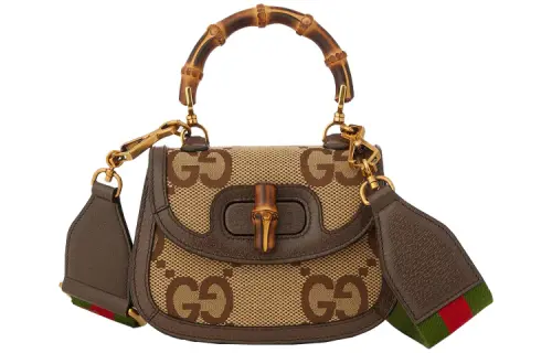 GUCCI Bamboo 1947 Canvas With Leather Trim Bamboo Bag Handbag, Shoulder Bag Mini Women's Multicolor