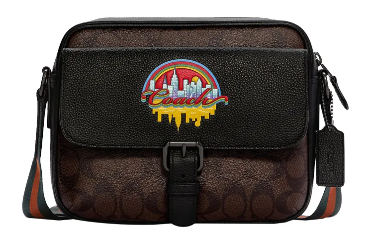 COACH Hudson Canvas With Leather Shoulder Bag, Crossbody Bag Medium Men's Dark Brown & Black