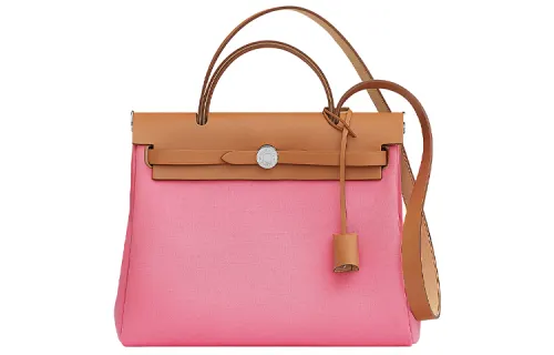 HERMES Herbag Zip Officier Canvas With Hunter Cow Leather Shoulder Bag, Crossbody Bag, Handbag 31 Unisex Pink/Cookie