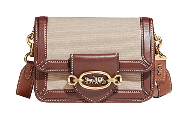 COACH Hero Canvas With Leather Handbag, Shoulder Bag, Crossbody Bag Small Women's Brown & White