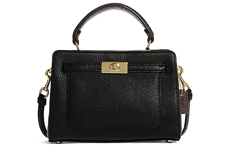 COACH Lane Pebble Texture With Python Leather Handbag Small Women's Black