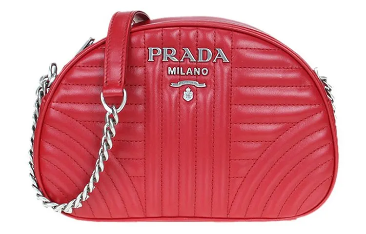 PRADA Leather Shoulder Bag, Crossbody Bag Women's Red