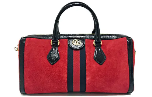 GUCCI Ophidia Patent Leather Binding, Suede Shoulder Bag, Crossbody Bag, Handbag Medium Women's Red