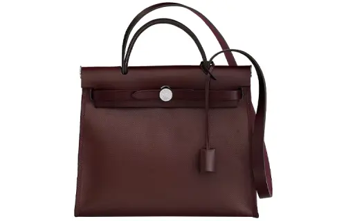 HERMES Herbag Zip H Berline Canvas And Hunter Cow Leather Shoulder Bag, Crossbody Bag, Handbag 31 Unisex Saddle Red