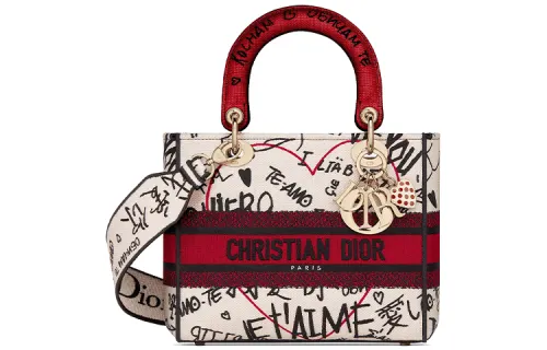 DIOR Lady Dior Embroidery Handbag, Shoulder Bag, Crossbody Bag, Handbag Medium Women's White/Red