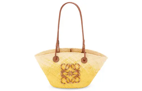 LOEWE Anagram Tequila Hemp & Palm & Calfskin Shoulder Bag Small Women's Yellow