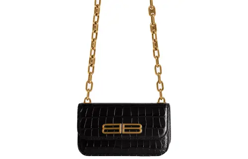 Balenciaga Gossip Cow Leather Chain Bag, Shoulder Bag, Crossbody Bag Extra Small Women's Black
