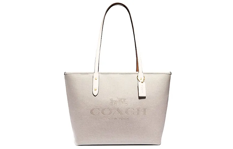COACH City Zip Tote Fabric With Cow Leather Tote Bag, Shopping Bag, Tote Handbag, Shoulder Bag Women's Pure White