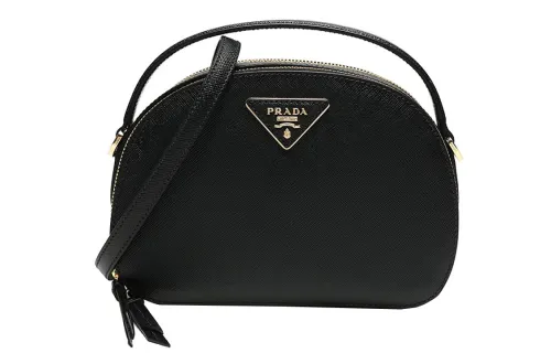 PRADA Saffiano Cow Leather Handbag, Shoulder Bag, Crossbody Bag Regular Black