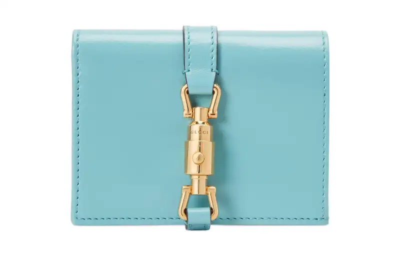 GUCCI Jackie 1961 Ostrich Leather Clutch Wallet, Card Holder Small Women's Light Blue