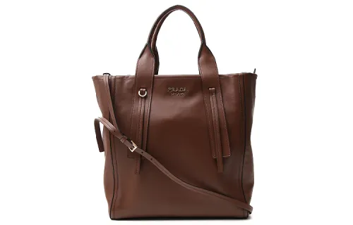 PRADA Open Top Leather One Shoulder Handbag Women's Dark Brown