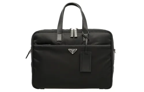PRADA Zip Closure Recycled Nylon And Saffiano Leather Briefcase, Handbag Men's Black