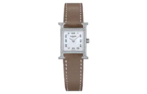HERMES Heure H Wrist Watches Quartz Movement Genuine Leather Strap White Dial Women's Watch 30m Water Resistant