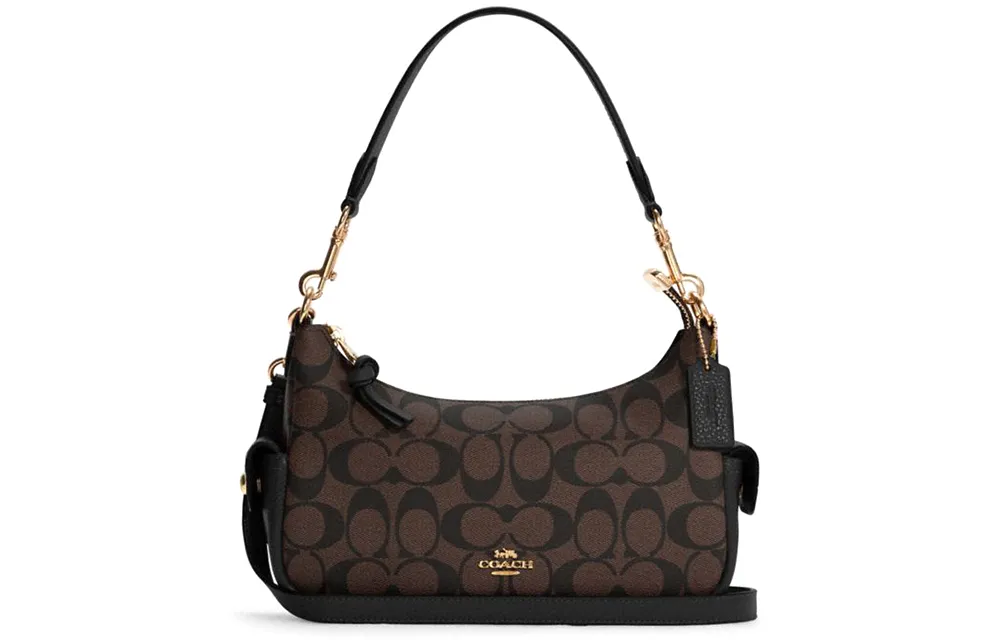 COACH Pennie Canvas With Leather Shoulder Bag, Crossbody Bag, Handbag Medium Women's Dark Brown