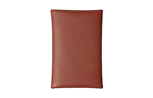 HERMES Calvi Evercolor Calfskin Card Holder Women's Ochre Red