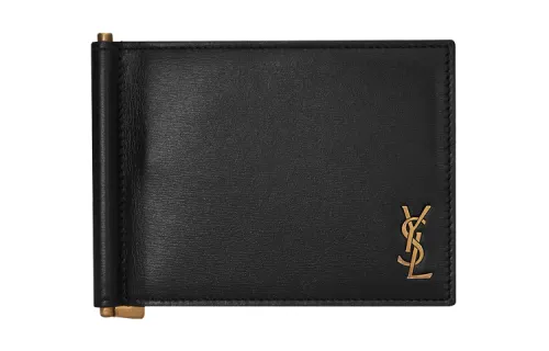 SAINT LAURENT Glossy Cow Leather Wallet Small Men's Black