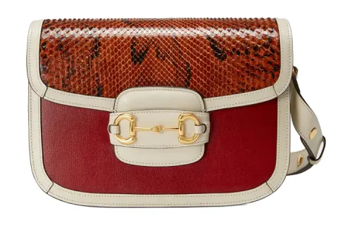 GUCCI Horsebit 1955 Snake Skin Shoulder Bag, Crossbody Bag Small Women's Red, White