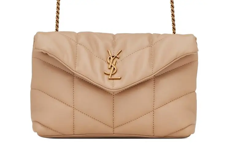 SAINT LAURENT Lambskin Cloud Bag, Pillow Bag, Shoulder Bag, Crossbody Bag Mini Women's Dark Beige