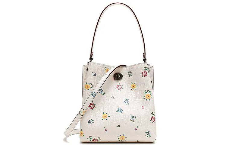 COACH Leather Bucket Bag, Portable Crossbody Bag, Shoulder Bag Small Women's Chalk White