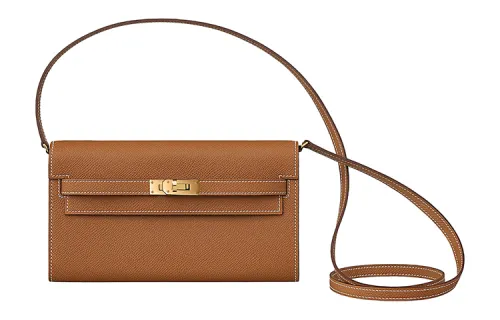 HERMES Kelly To Go Gold tone Lock Epsom Leather Crossbody Wallet Regular Women's 37 Gold Brown