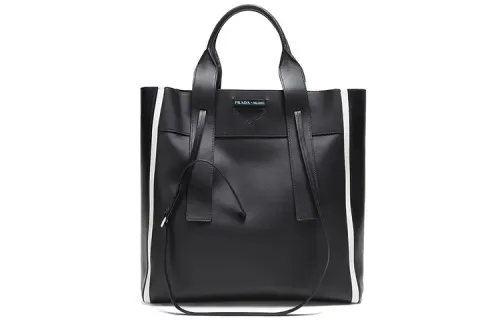 PRADA Cow Leather Handbag Large Women's Black White