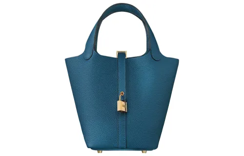 HERMES Picotin Lock Clemence Bullock Leather Basket Bag, Bucket Bag, Handbag 18 Women's S4 Deep Blue Dark Blue