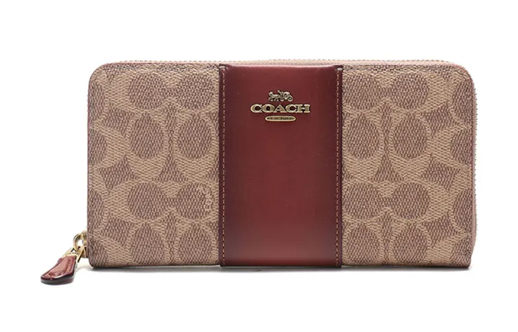 COACH Accordion Zip Coated Canvas Accordions Wallet Women's Brown Multicolor Monogram