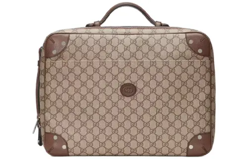 GUCCI Canvas With Leather Briefcase, Travel Bag, Handbag Unisex Ebony