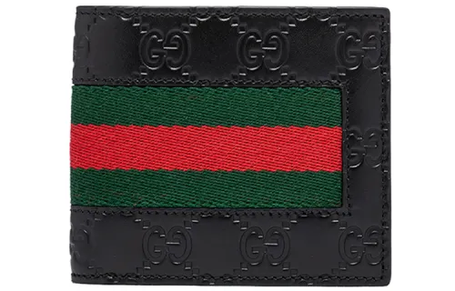 GUCCI Leather Wallet Regular Men's Black Red Green Stripes