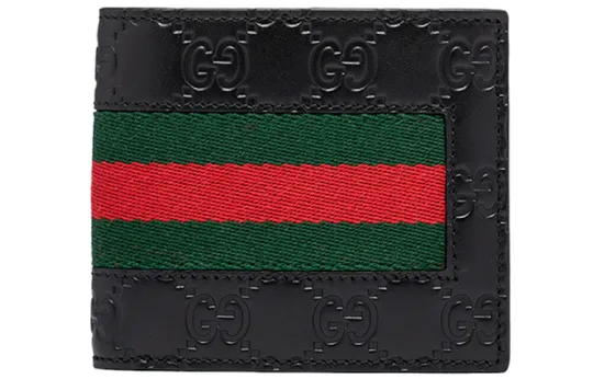 GUCCI Leather Wallet Regular Men's Black Red Green Stripes