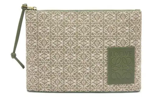 LOEWE Canvas, Cow Leather Clutch Women's Green