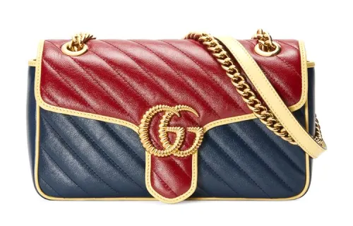 GUCCI GG Marmont Quilted Leather Shoulder Bag, Crossbody Bag Women's Blue/Red