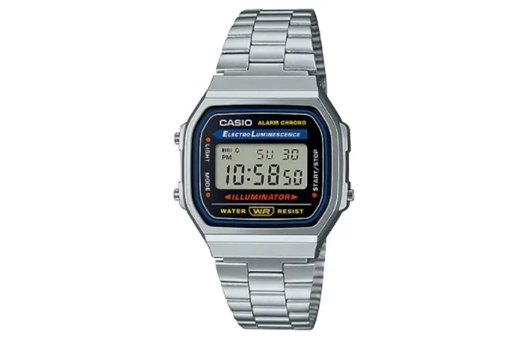 CASIO VINTAGE A168 Block Quartz Movement Stainless Steel Strap Watch Men's Watches Silver Dial