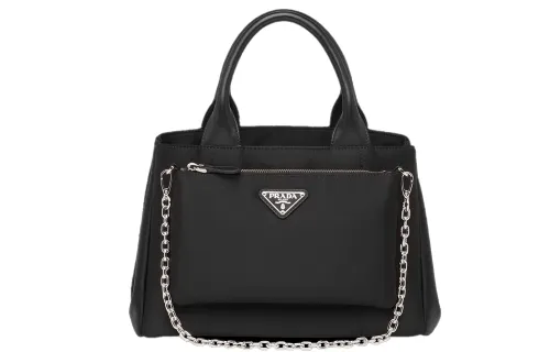 PRADA Leather Shoulder Bag Unisex Black
