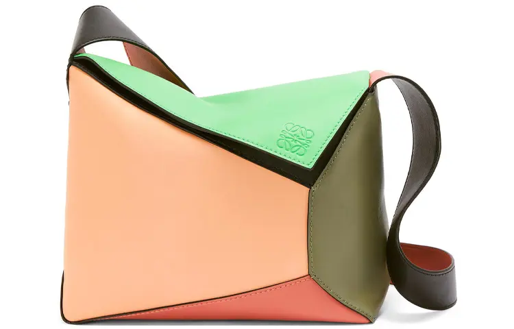 LOEWE Puzzle Smooth Calfskin Hobo Sling Bag, Fanny Pack Men's Apple Green/Pink Tulip
