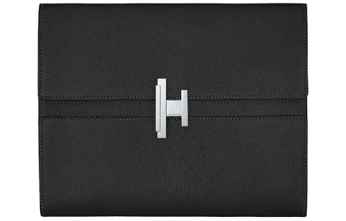 HERMES Cinhetic Goatskin Clutch Regular Unisex Black