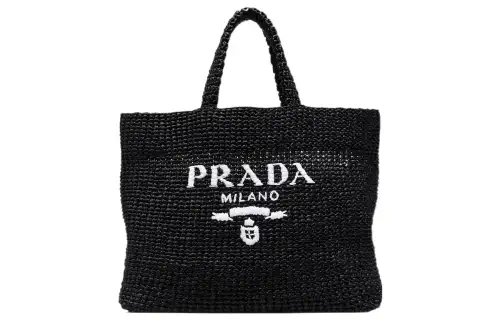 PRADA Versatile Straw Woven Handbag Women's Black