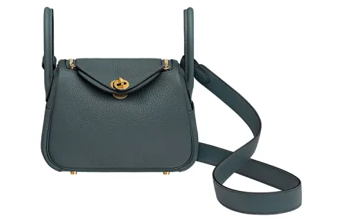 HERMES Lindy Taurillon Clemence Cow Leather Handbag 19 Women's Y7 Bleu Orage Hurricane Blue