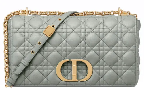 DIOR Caro Cow Leather Shoulder Bag Women's Gray