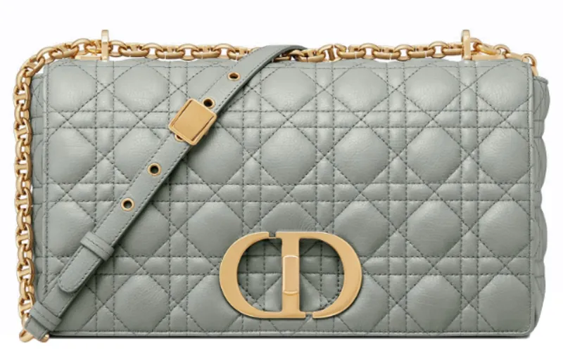 DIOR Caro Cow Leather Shoulder Bag Women's Gray