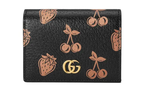 GUCCI GG Marmont Leather Card Holder, Wallet Regular Women's Black