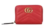 GUCCI GG Marmont Quilted Leather Zippers Wallet Women's Red Gold