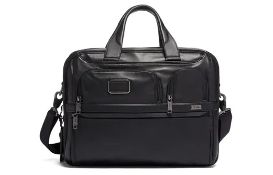 TUMI Organizer Leather Briefcase Unisex Black
