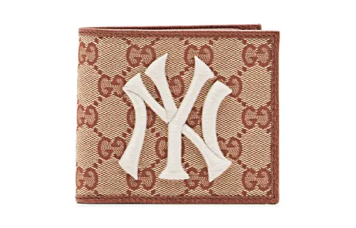 GUCCI NY Yankees New York Yankees Canvas With Leather Canvas Bag Wallet Unisex Brown