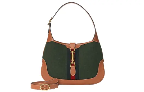 GUCCI Jackie 1961 Canvas With Leather Trim Crescent Shoulder Bag Shoulder Bag Women's Dark Green > Brown